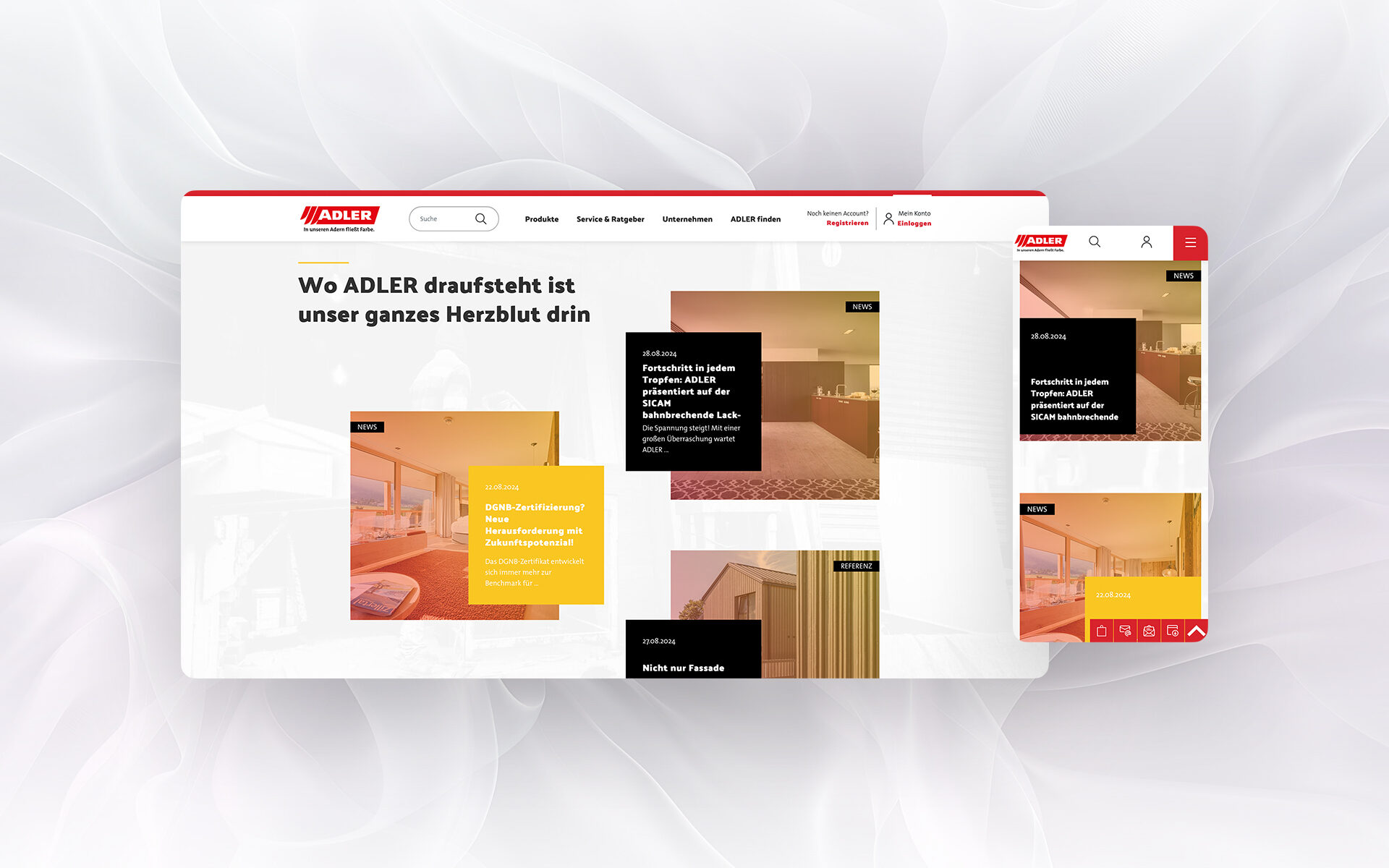 valantic-showcase-mockup-dm-15 Screenshot des B2B-Shops von Adler-Lacke. Angezeigt wird das ausklappbare Menüband der Navigation.