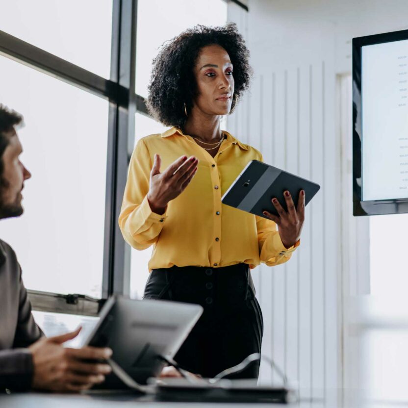 business woman presenting financial results